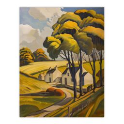 "Artery8 Cotswolds Cottages Countryside English Landscape Wall Art Print in Yellow - Size: W24"" x H32""" - thumbnail 1