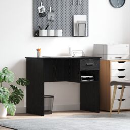 Berkfield Home Desk with Storage Black Oak 90x49.5x75 cm Engineered wood - thumbnail 1