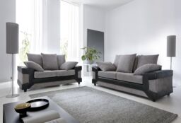 SquareBoxx Arlo Corded Fabric Sofa with Leather-Effect Arms 3+2 in Grey