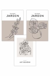 ARTZE Set of 3 Minimalist Sketch Boho Botanical in Beige & Ivory Art Posters - Size: W50 cm x H70 cm - thumbnail 1
