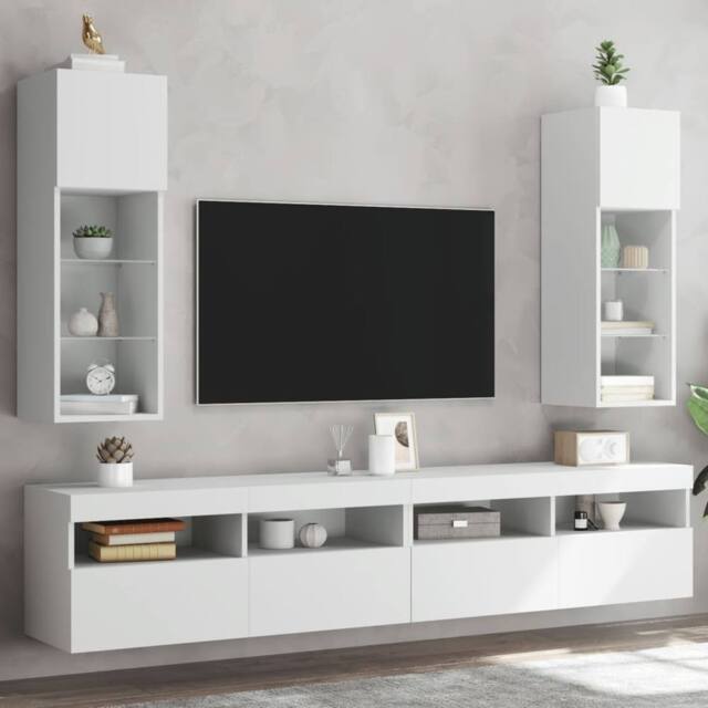 Berkfield Home TV Cabinets with LED Lights 2 pcs White 30.5x30x90 cm - image 1