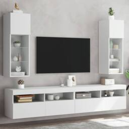 Berkfield Home TV Cabinets with LED Lights 2 pcs White 30.5x30x90 cm - thumbnail 1