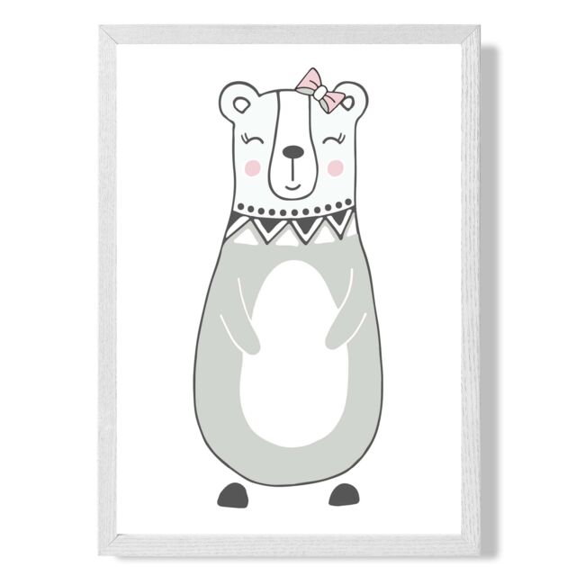 ARTZE Cute Grey Mama Bear Scandi Animal Framed Print SIZE: A3 with White Frame - Size: A4 - image 1