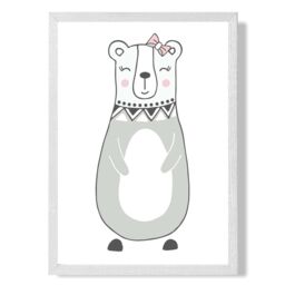 ARTZE Cute Grey Mama Bear Scandi Animal Framed Print SIZE: A3 with White Frame - Size: A4 - thumbnail 1