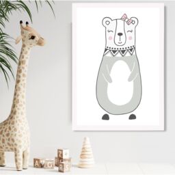 ARTZE Cute Grey Mama Bear Scandi Animal Framed Print SIZE: A3 with White Frame - Size: A4 - thumbnail 2