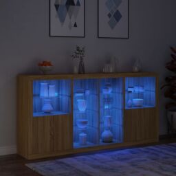 Berkfield Home Sideboard with LED Lights Sonoma Oak 202x37x100 cm in Brown - Size: 202 x 37 x 100 cm - thumbnail 5