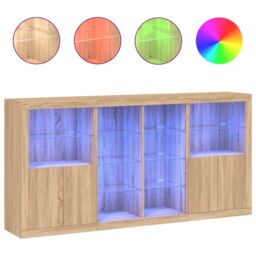 Berkfield Home Sideboard with LED Lights Sonoma Oak 202x37x100 cm in Brown - Size: 202 x 37 x 100 cm - thumbnail 2