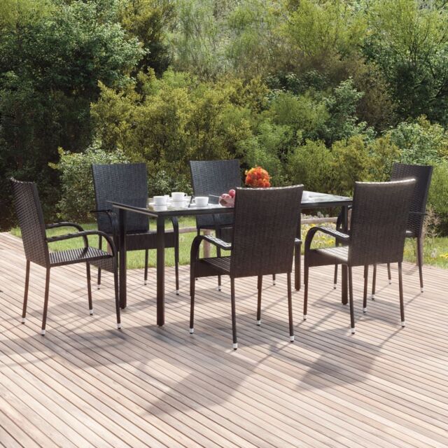 Berkfield Home 7 Piece Garden Dining Set Black Poly Rattan - image 1