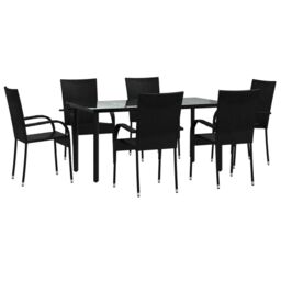 Berkfield Home 7 Piece Garden Dining Set Black Poly Rattan - thumbnail 3