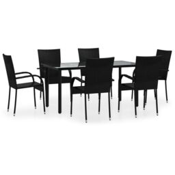 Berkfield Home 7 Piece Garden Dining Set Black Poly Rattan - thumbnail 2