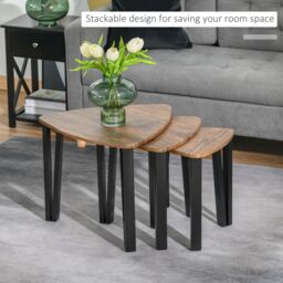 HOMCOM 3 PCs Nesting Table Coffee Table Set MDF Steel Living Room Furniture in Black - thumbnail 4