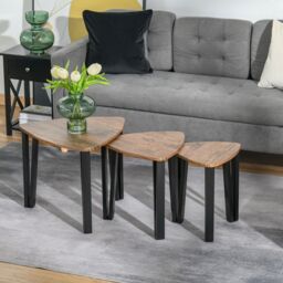 HOMCOM 3 PCs Nesting Table Coffee Table Set MDF Steel Living Room Furniture in Black