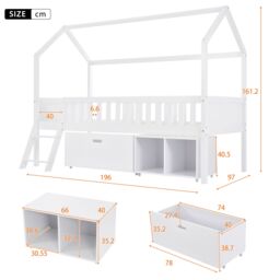 Matteo Versatile Child's Bed with Drawers & Anti-Fall Railings, 90*190cm in White - thumbnail 7