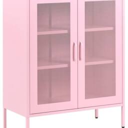 Wyld and Coco Pink Steel Sideboard Wall Mounted Industrial 2 Perforated Doors - thumbnail 2