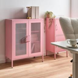 Wyld and Coco Pink Steel Sideboard Wall Mounted Industrial 2 Perforated Doors - thumbnail 1