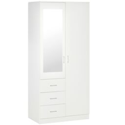 HOMCOM 2 Door Wardrobe Adjustable Shelf 3 Drawers Mirror Home Storage 180cm in White - Size: 180 cm x 80 cm - thumbnail 2