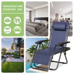 MCC Direct Set of 2 Zero Gravity Reclining Garden Chair Sun Lounger Recliner Textilene in Blue - thumbnail 2