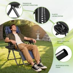 MCC Direct Set of 2 Zero Gravity Reclining Garden Chair Sun Lounger Recliner Textilene in Blue - thumbnail 3
