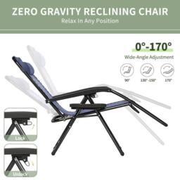 MCC Direct Set of 2 Zero Gravity Reclining Garden Chair Sun Lounger Recliner Textilene in Blue - thumbnail 4
