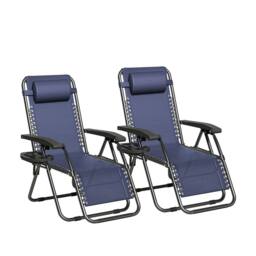 MCC Direct Set of 2 Zero Gravity Reclining Garden Chair Sun Lounger Recliner Textilene in Blue