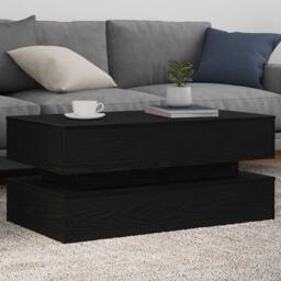 Berkfield Home Coffee Table with LED Lights Black Oak 90x50x40 cm - Size: 90 x 50 x 40 cm - thumbnail 2
