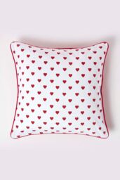 Homescapes Cotton Hearts Cushion Cover in Red - Size: 30 cm x 50 cm - thumbnail 1