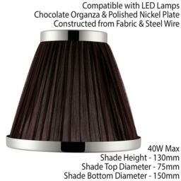 "Loops 6"" Luxury Round Tapered Lamp Shade Brown Pleated Organza Fabric & Bright Nickel in Metallics" - thumbnail 2