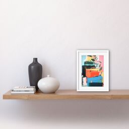"Artery8 Wall Art Print Ready for Holiday Linocut Travel Bags Suitcases Bright Preppy Aesthetic Artwork Framed 9X7 Inch in White - Size: W7"" x H9""" - thumbnail 2