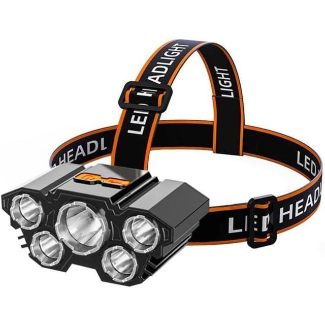 VOGREX 2X Super Bright Waterproof LED Headlamp, USB Rechargeable in Black