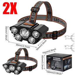 VOGREX 2X Super Bright Waterproof LED Headlamp, USB Rechargeable in Black - thumbnail 2
