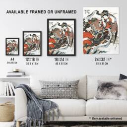 "Artery8 Mystical Bird Woman with Flute Vintage Wall Art Print Hokusai in Red - Size: W12"" x H16""" - thumbnail 3