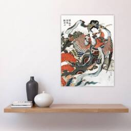 "Artery8 Mystical Bird Woman with Flute Vintage Wall Art Print Hokusai in Red - Size: W12"" x H16""" - thumbnail 4