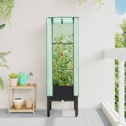 Berkfield Home Raised Bed with Greenhouse Cover Rattan Look 40x40x140 cm in Black - Size: 40 x 40 x 140 cm - thumbnail 3