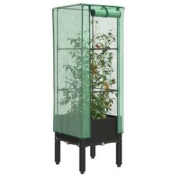 Berkfield Home Raised Bed with Greenhouse Cover Rattan Look 40x40x140 cm in Black - Size: 40 x 40 x 140 cm - thumbnail 1