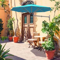 Costway Wall-Mounted Umbrella Water-proof Cantilever Parasols Tilting Sunshade Umbrella w/ Adjustable Pole in Navy - thumbnail 3