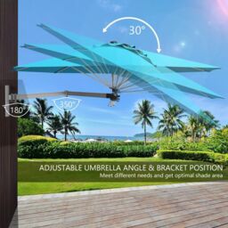 Costway Wall-Mounted Umbrella Water-proof Cantilever Parasols Tilting Sunshade Umbrella w/ Adjustable Pole in Navy - thumbnail 2