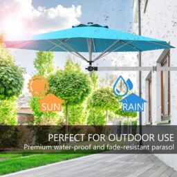 Costway Wall-Mounted Umbrella Water-proof Cantilever Parasols Tilting Sunshade Umbrella w/ Adjustable Pole in Navy - thumbnail 4