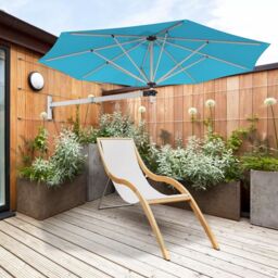 Costway Wall-Mounted Umbrella Water-proof Cantilever Parasols Tilting Sunshade Umbrella w/ Adjustable Pole in Navy - thumbnail 6
