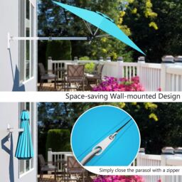 Costway Wall-Mounted Umbrella Water-proof Cantilever Parasols Tilting Sunshade Umbrella w/ Adjustable Pole in Navy - thumbnail 5