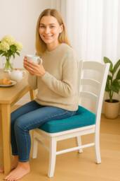 Homes-Linen Booster Seat Cushion Pad 45x45cm Thick Cotton Filled Chair Cushion in Teal - Size: 45 cm x 45 cm - thumbnail 2