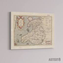 "Artery8 Hondius 1633 Wales Latin Early Map Canvas Wall Art Print in Beige - Size: W18"" x H24""" - thumbnail 2