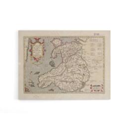 "Artery8 Hondius 1633 Wales Latin Early Map Canvas Wall Art Print in Beige - Size: W18"" x H24""" - thumbnail 1