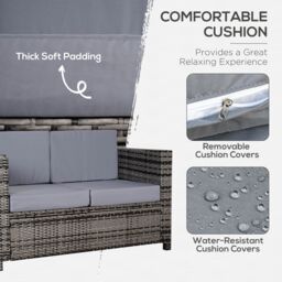 OUTSUNNY Rattan Wicker 2-seat Sofa Loveseat Padded Garden Furniture Grey - thumbnail 5