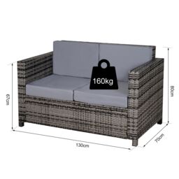 OUTSUNNY Rattan Wicker 2-seat Sofa Loveseat Padded Garden Furniture Grey - thumbnail 3