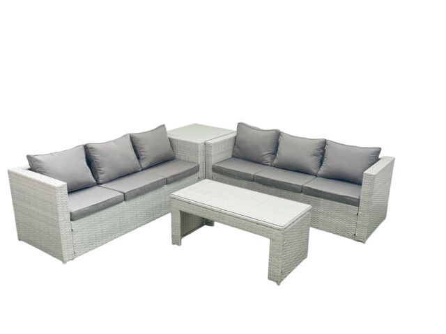 Fimous 6 Seater Garden Outdoor Rattan Furniture Set Rattan Garden Sofa Oblong Coffee Table with Side Table Light Grey Mixed - image 1