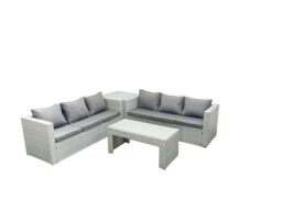 Fimous 6 Seater Garden Outdoor Rattan Furniture Set Rattan Garden Sofa Oblong Coffee Table with Side Table Light Grey Mixed - thumbnail 2
