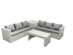 Fimous 6 Seater Garden Outdoor Rattan Furniture Set Rattan Garden Sofa Oblong Coffee Table with Side Table Light Grey Mixed - thumbnail 1