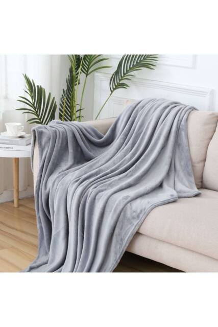 KDMD Light Grey Fleece Throw Blanket 59x78.7 Inch Sofa Bed Warm - image 1
