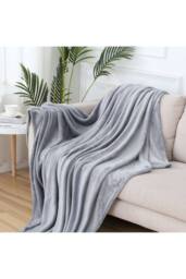 KDMD Light Grey Fleece Throw Blanket 59x78.7 Inch Sofa Bed Warm - thumbnail 1