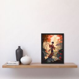 Artery8 Wall Art Print Geisha Performing Traditional Dance Warm Painting Graceful Dancing Falling Leaves Floral Japan Kimono Autumn Tree Tranquil - thumbnail 4